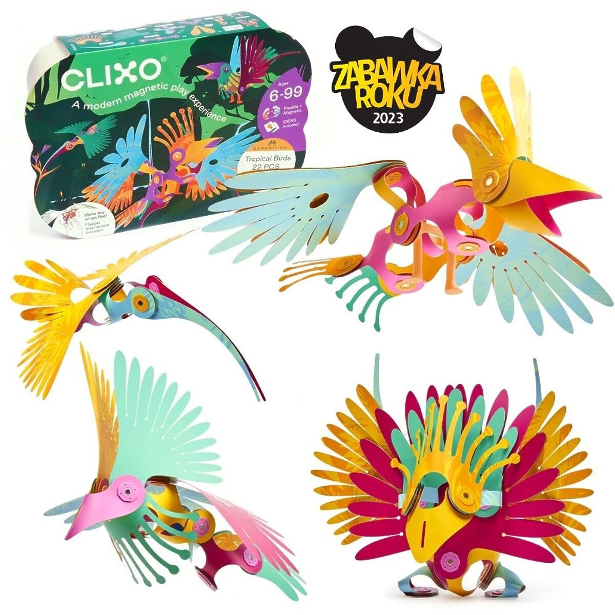 Clixo, Tropické vtáky z dažďového pralesa, magnetické stavebnice 22 ks
