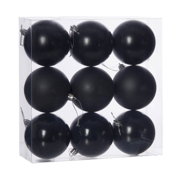 deco Vianočné Plastové gule Čierne 8cm 9ks/balenie