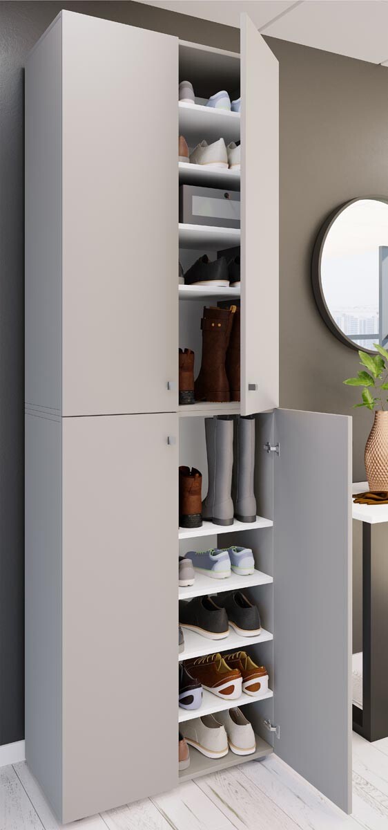 Regál na topánky Lona 2XL s 10 priehradkami, otočné dvere, sivý