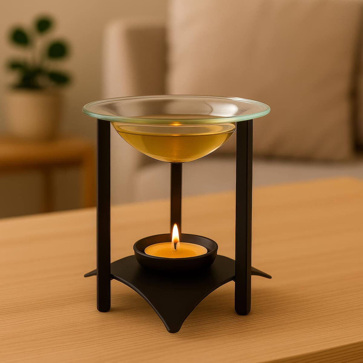 Aromalampa so sklenenou miskou, čierna