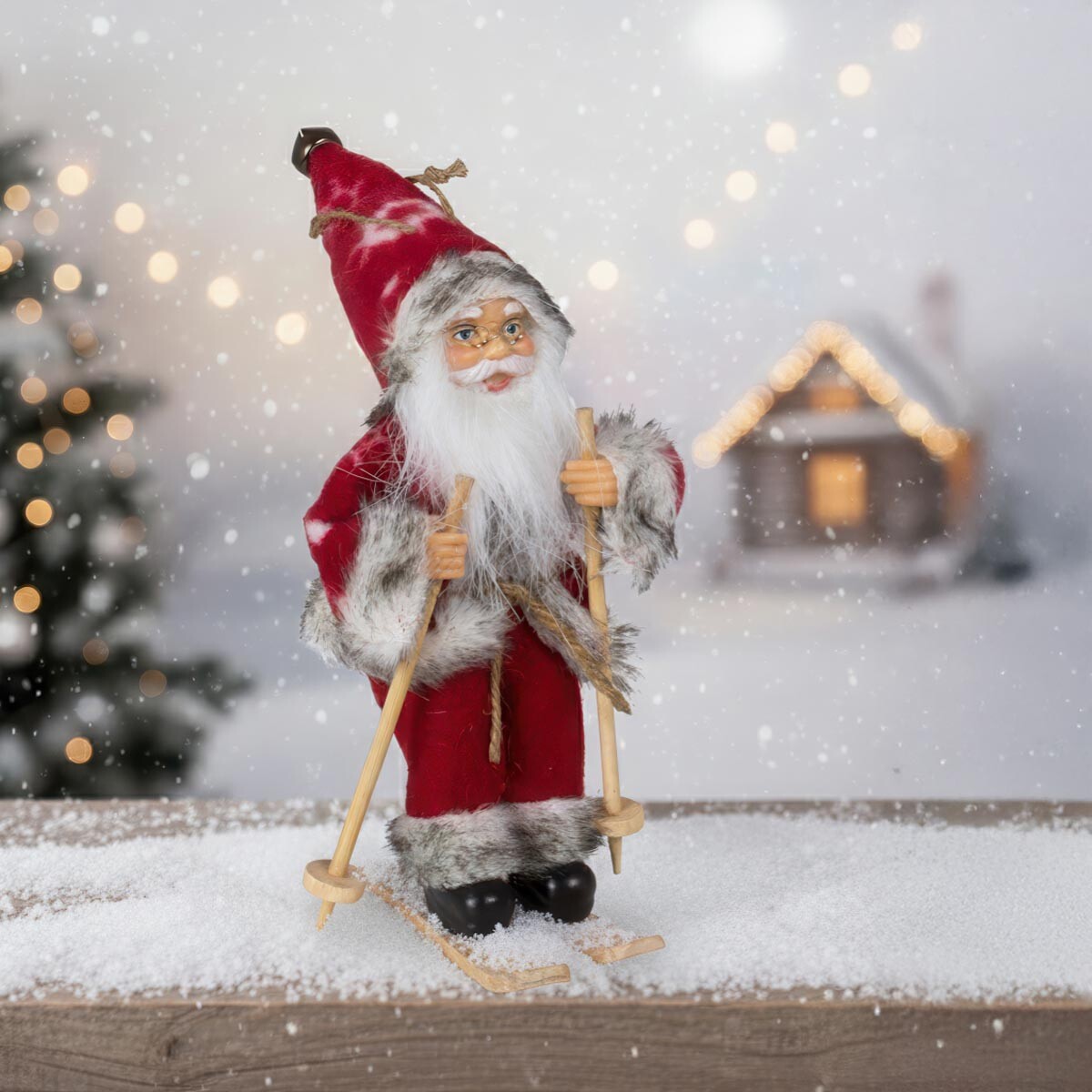 Vianočná ozdoba Santa na lyžiach