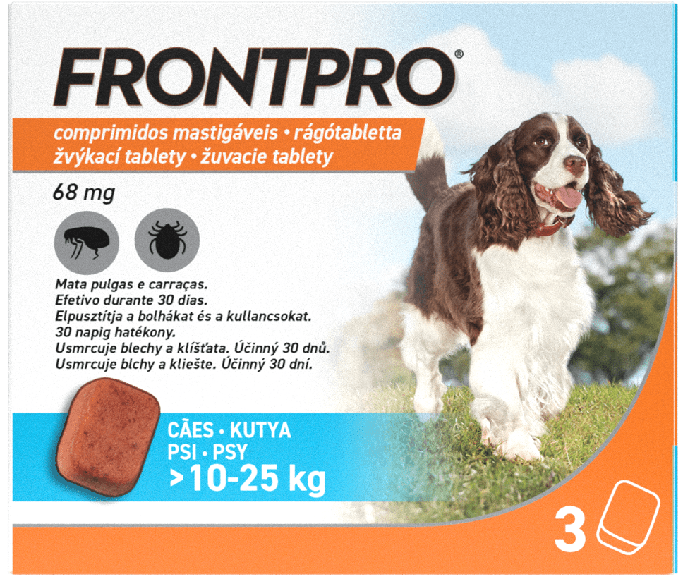 FRONTPRO L 68mg žuvacie tablety pre psy proti kliešťom a blchám >10–25 kg, 3tbl
