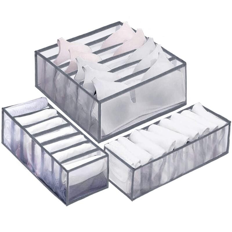 Organizér zásuviek - sada 3ks- 6 priehradiek - sivý