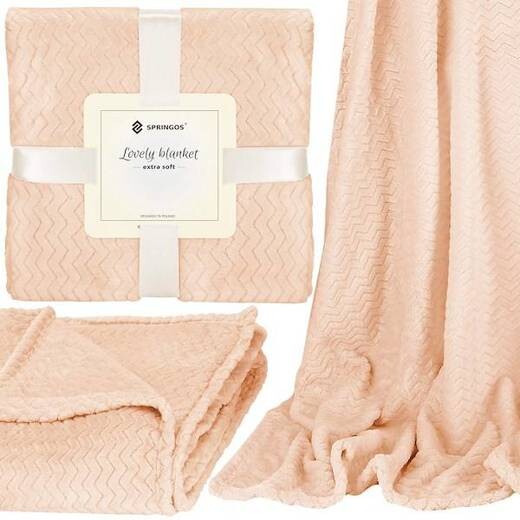 Obojstranná plyšová deka 130x180cm - cik cak - broskyňová