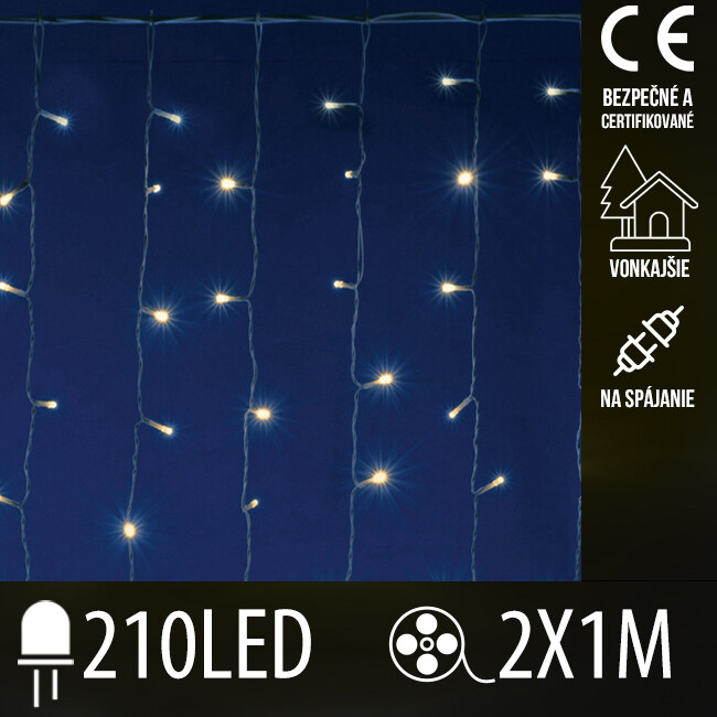 Vianočná led svetelná záclona na spájanie vonkajšia - 210led - 1x2m teplá biela