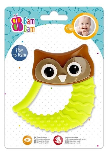 BamBam Hrkálka/hrýzatko sova 9 cm - žltá