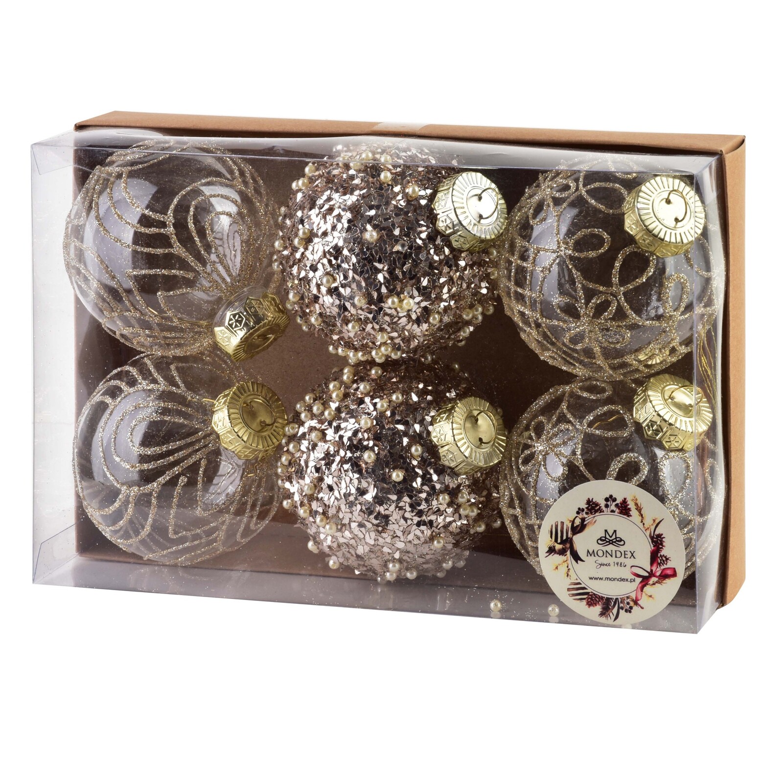 Sada 6 ks vánočních baněk Juarez krémová