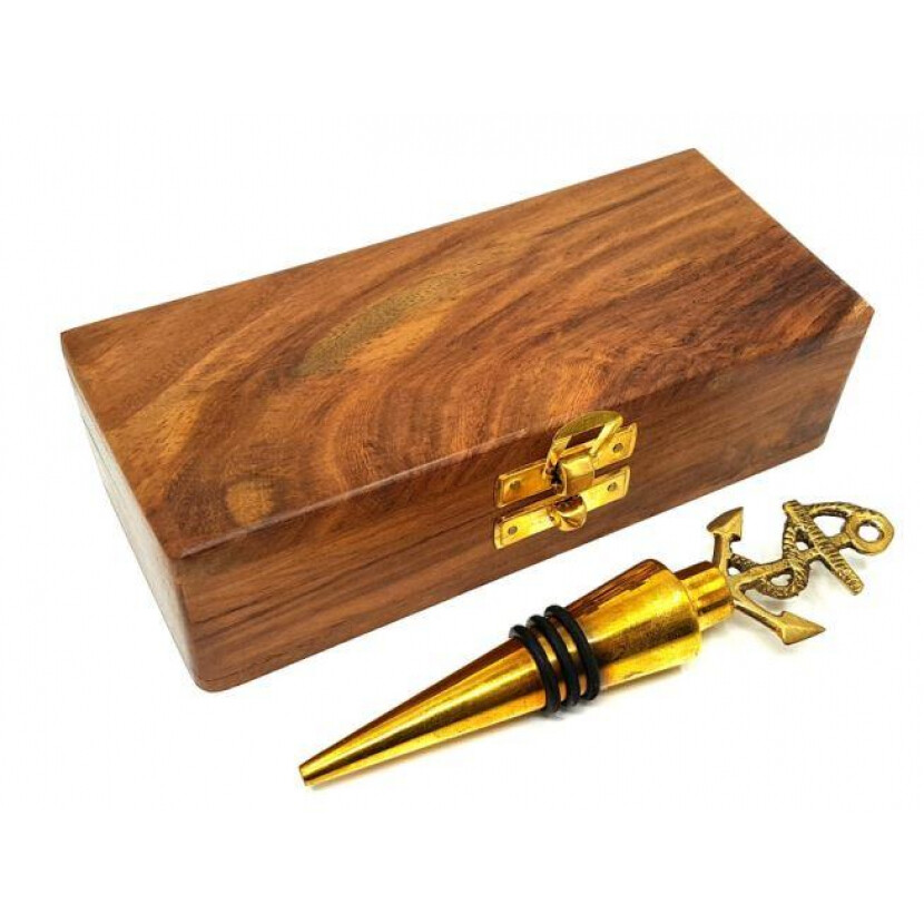 Dekoratívna zátka na víno v drevenej krabičke - zlatá