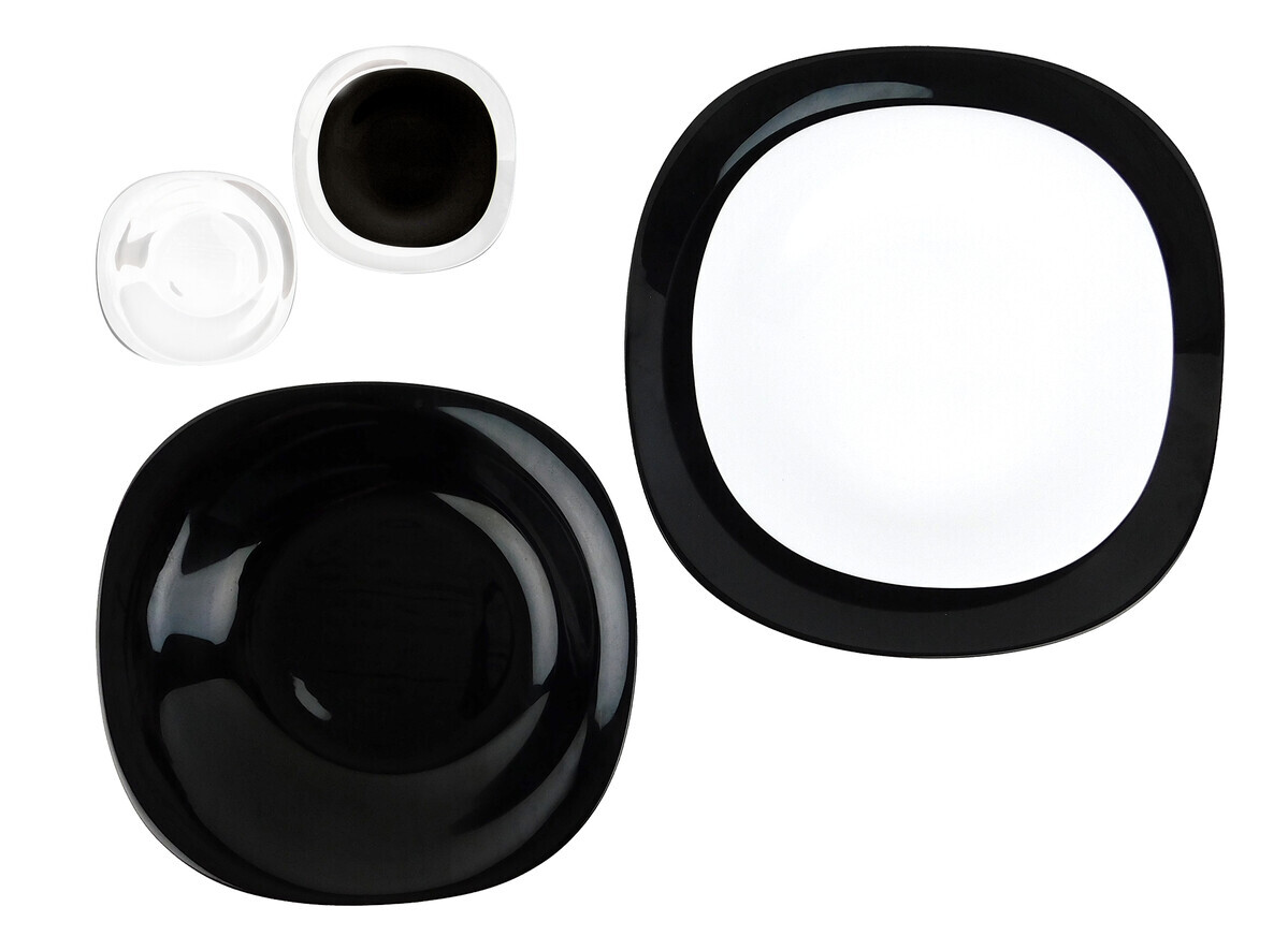 MAKRO - Obedová súprava 18-dielna, farba čierna s bielou