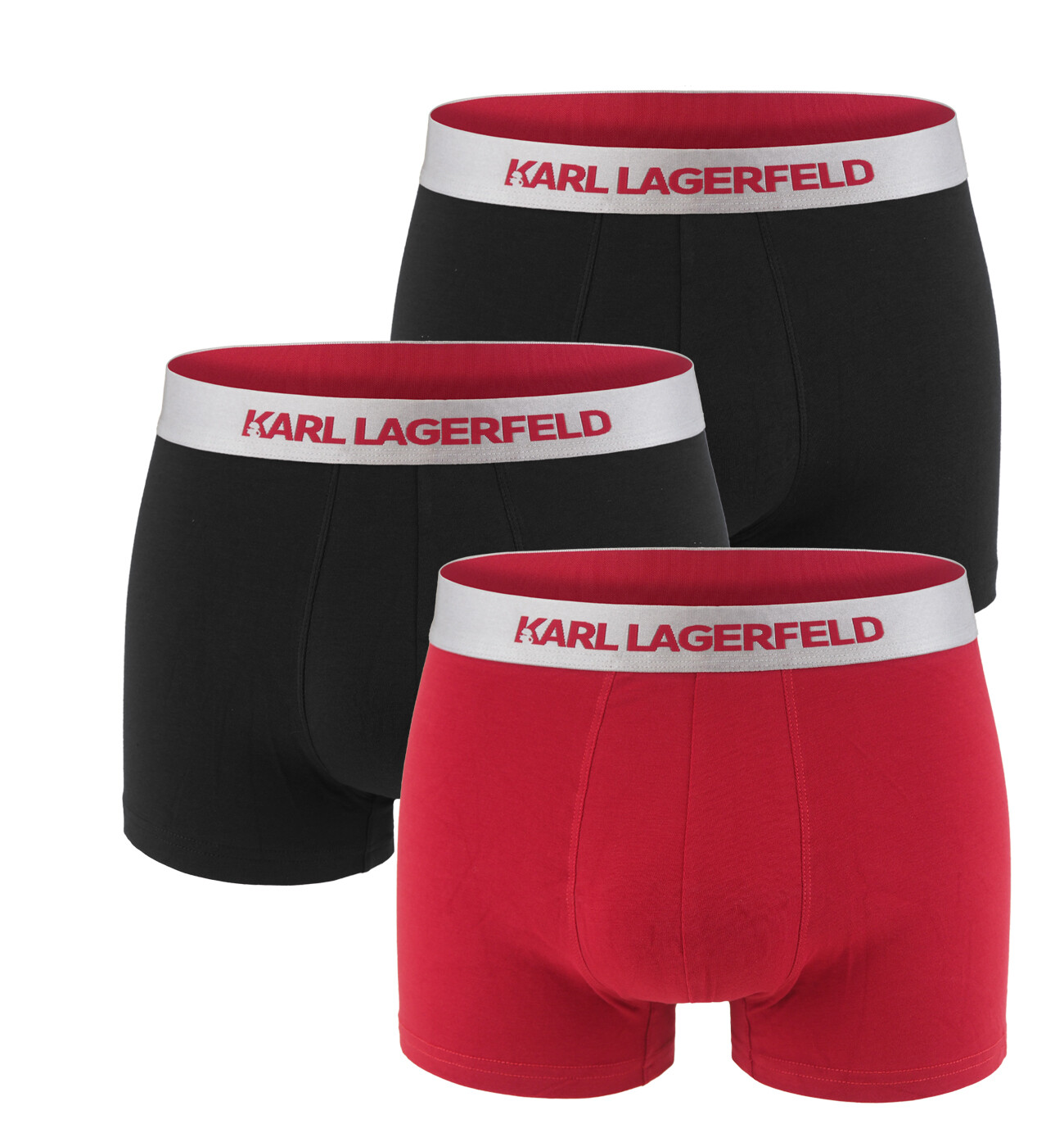 KARL LAGERFELD - boxerky 3PACK organic cotton black & chilli pepper with metalic waist