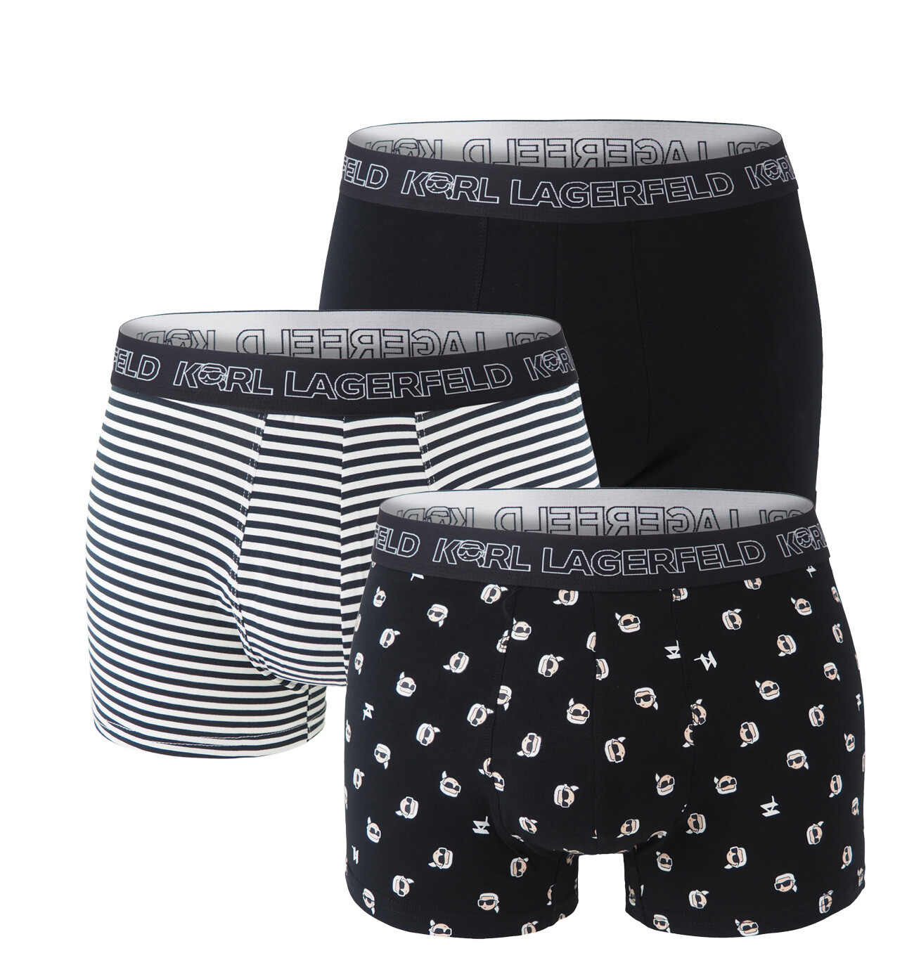 KARL LAGERFELD - boxerky 3PACK organic cotton Ikon mini KARL black & stripe color