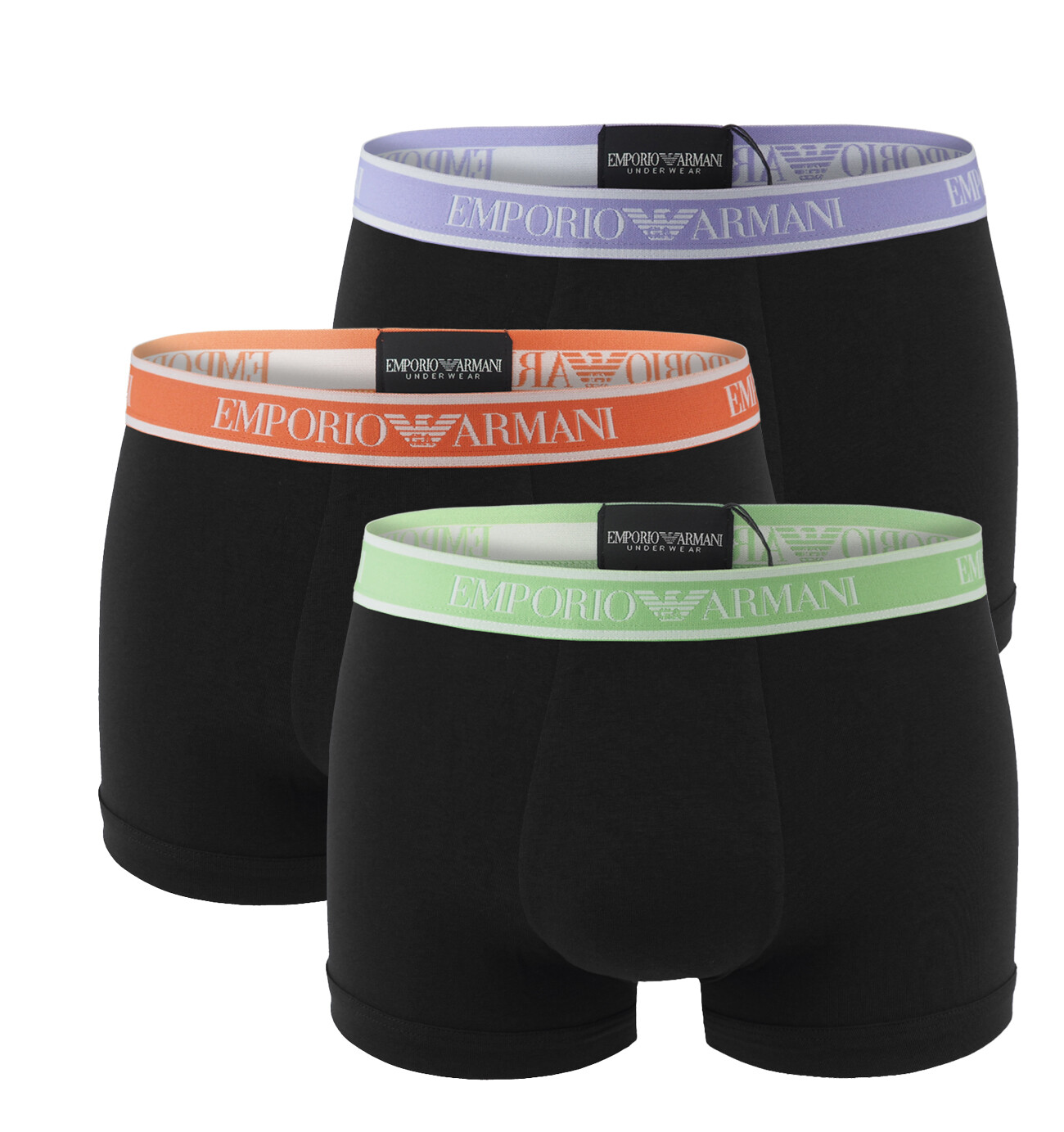 EMPORIO ARMANI - boxerky 3PACK stretch cotton nero con viola & arancia Armani logo