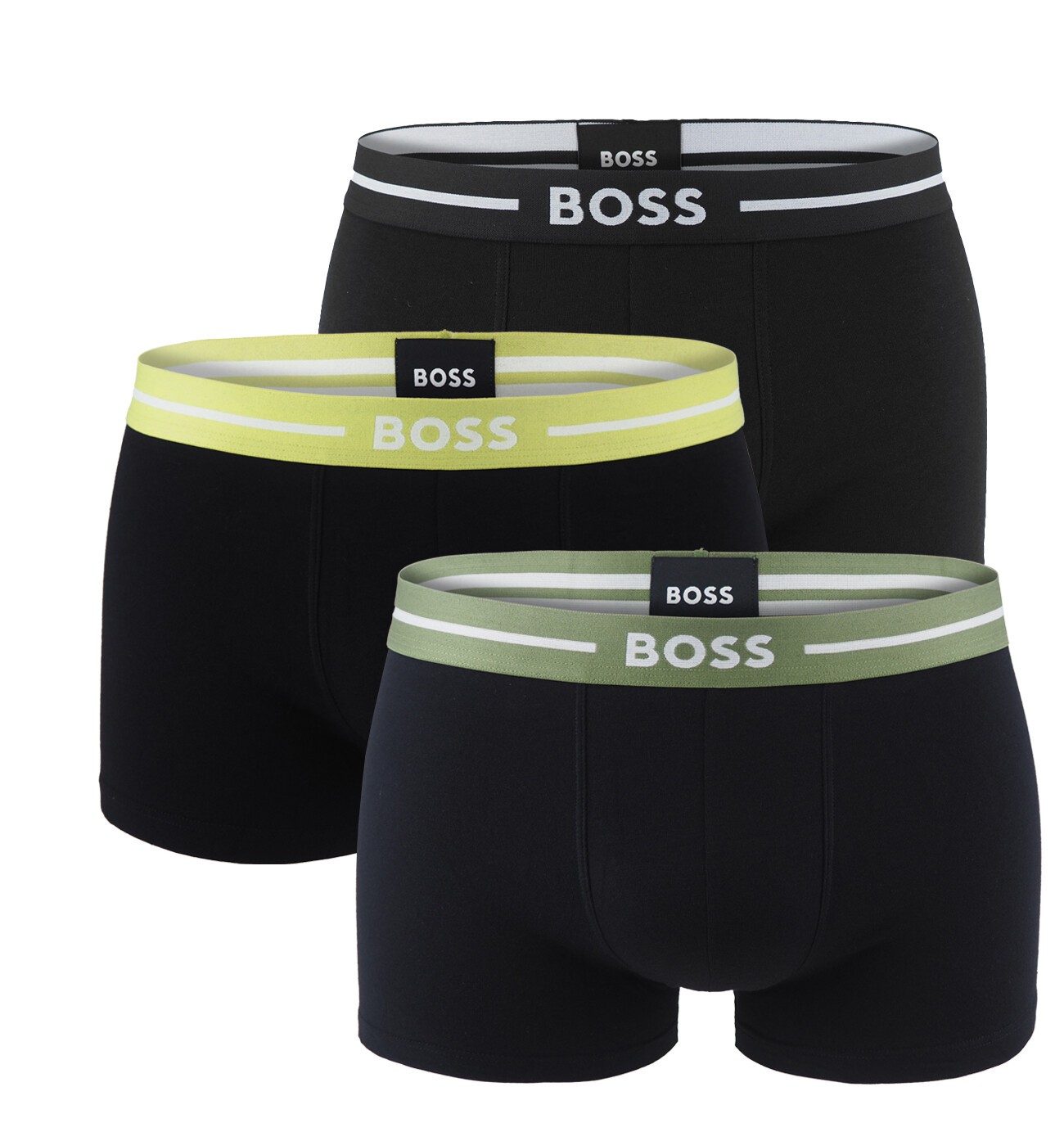 BOSS - boxerky 3PACK eco friendly organic cotton BOLD black / forest & lime waist