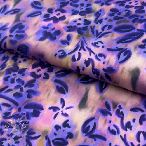 Bavlnená látka SATIN Purple flowers digital print