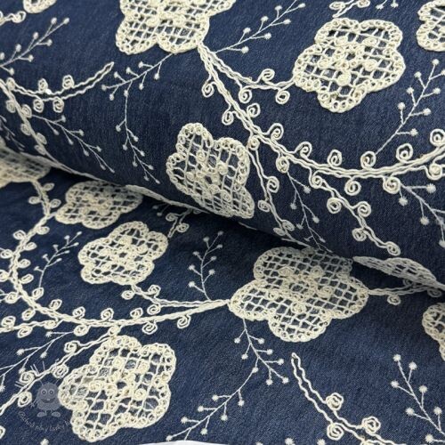 Bavlnená látka JEANS EMBROIDERY Flora design C
