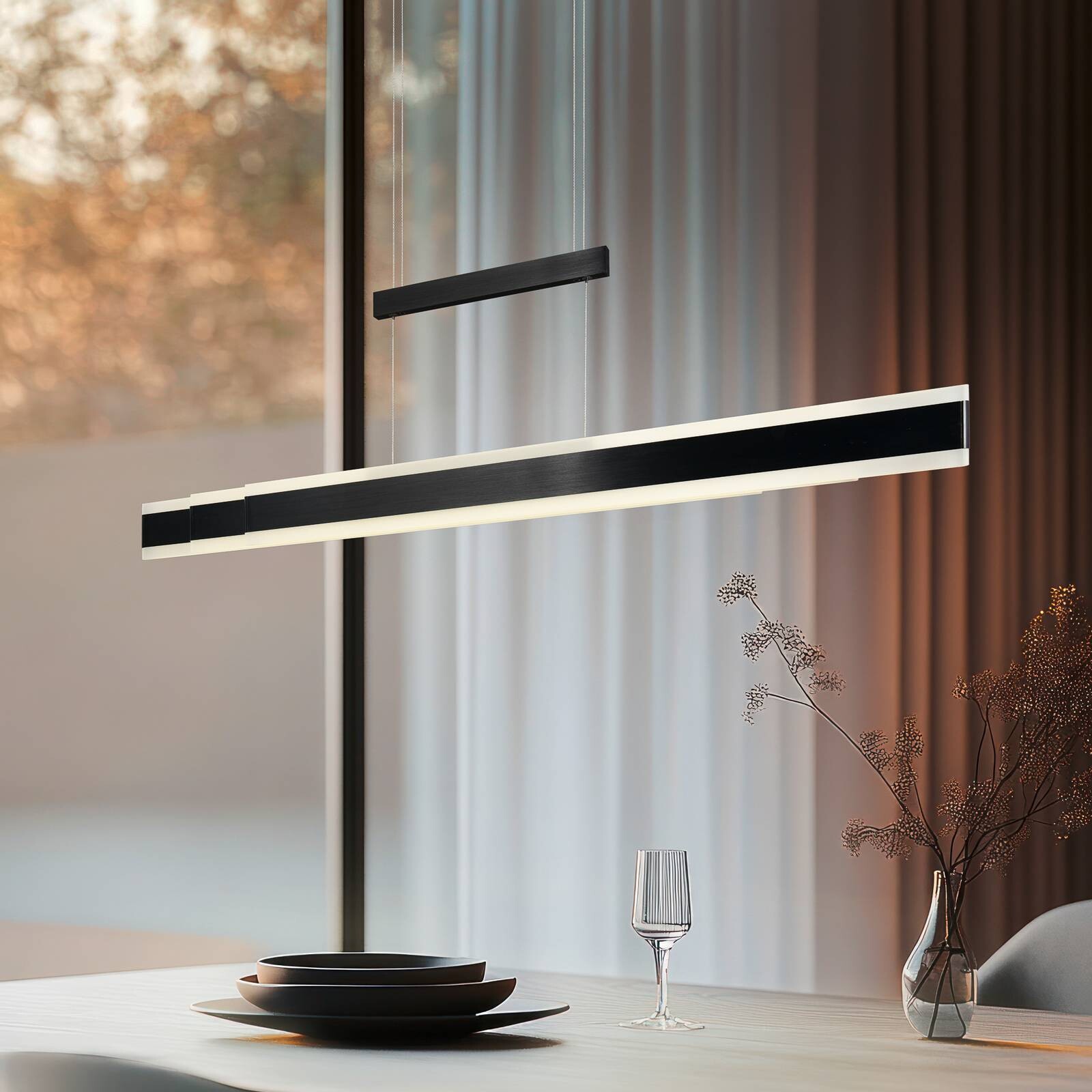 LED závesné svietidlo Arcola čierna, dĺžka 152 cm, dotykový stmievač, CCT