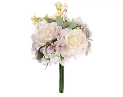 Umelá kytica Ruže a hortenzie, krémová%