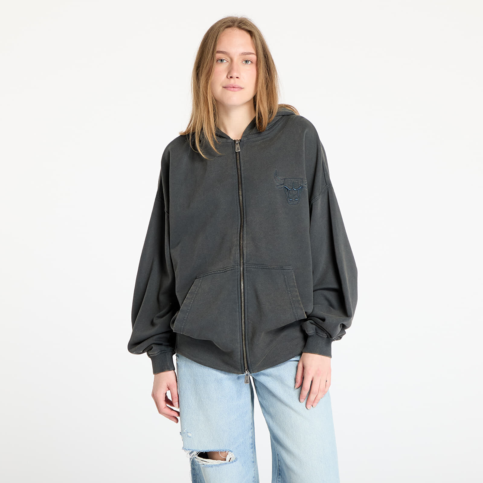 Mikina New Era Chicago Bulls Washed Full Zip UNISEX White Heather Gray M