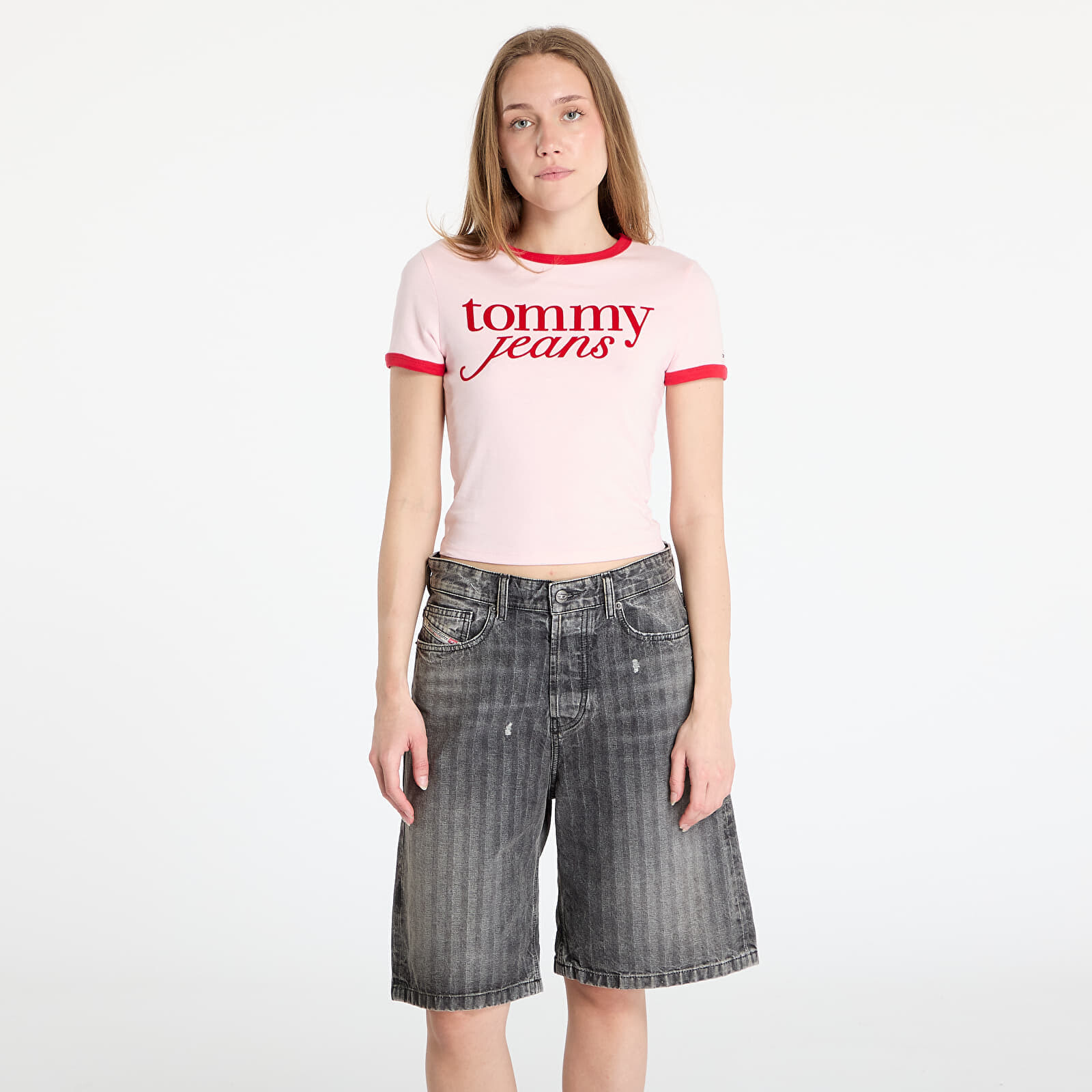 Tričko Tommy Jeans Slim Script Tee Pink M