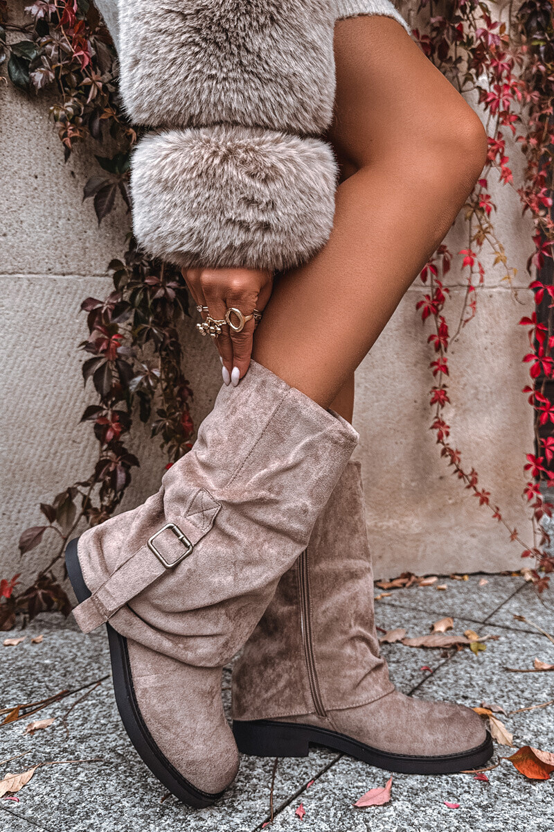 Boto Dámske čižmy s preklopom do polovice lýtka s prackou Khaki Minelle