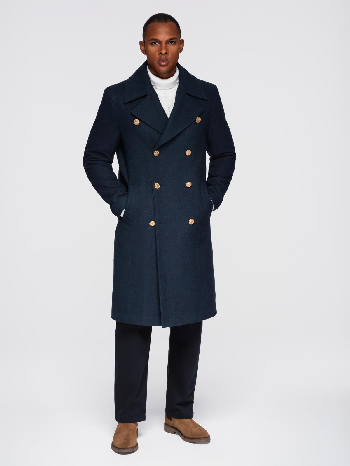 Ombre Men's navy double-breasted wool coat - navy blue