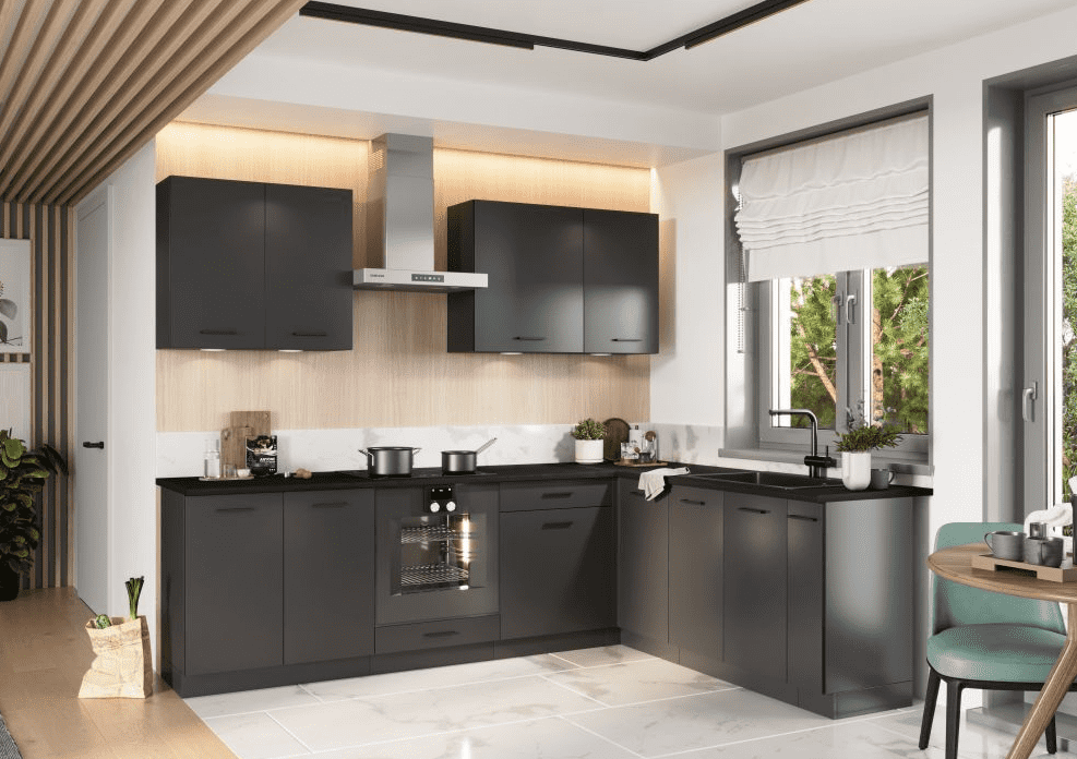 Artstolk Rohová kuchynská linka ANIKA C | 200-260 cm grafit Prevedenie: s pracovnou doskou