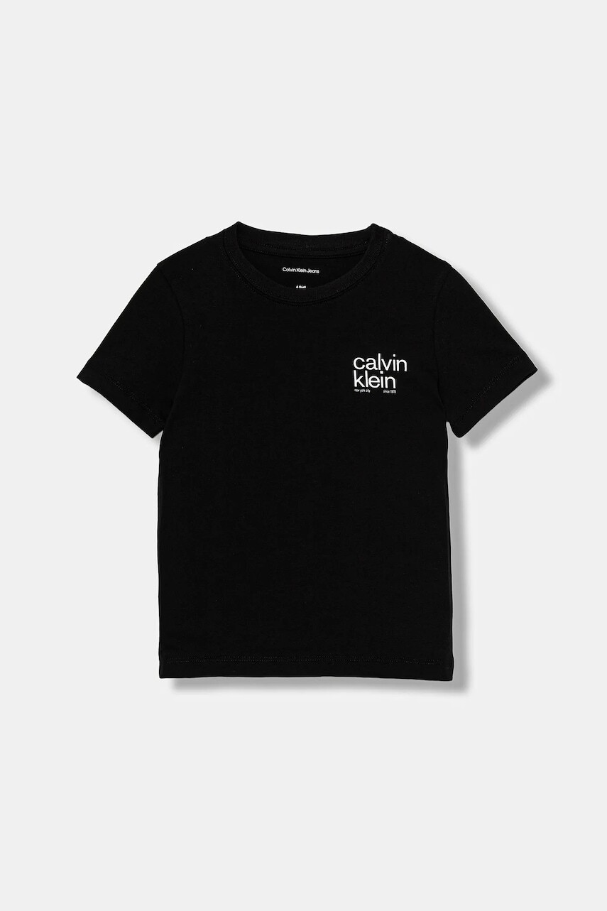 Detské bavlnené tričko Calvin Klein Jeans čierna farba, s potlačou, IB0IB02579