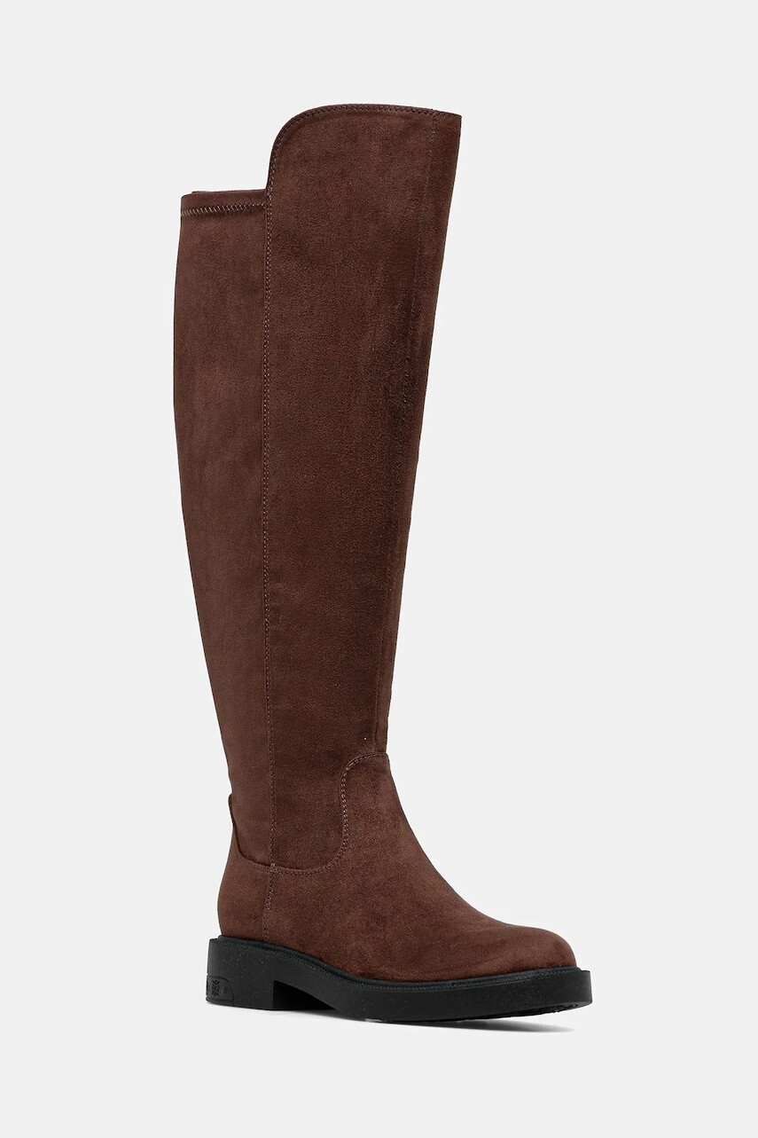 Vysoké čižmy Guess FYZA2 hnedá farba, na plochom podpätku, FLFF2Z ESU11