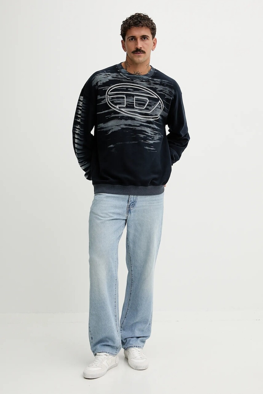 Mikina Diesel S-BOXT-T1 tmavomodrá farba, s nášivkou, A18654.0AGCB