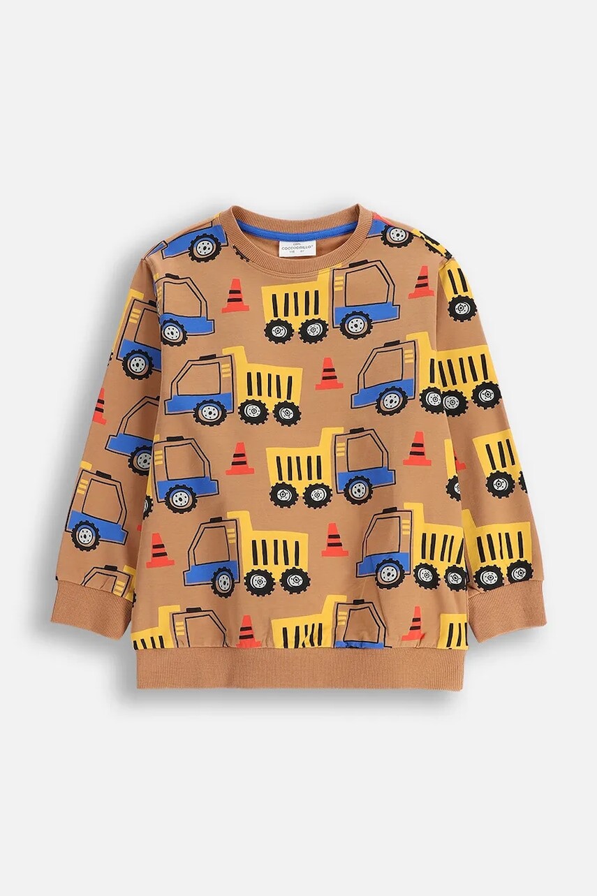 Detská bavlnená mikina Coccodrillo hnedá farba, vzorovaná, CITY BUILDER BOY KIDS