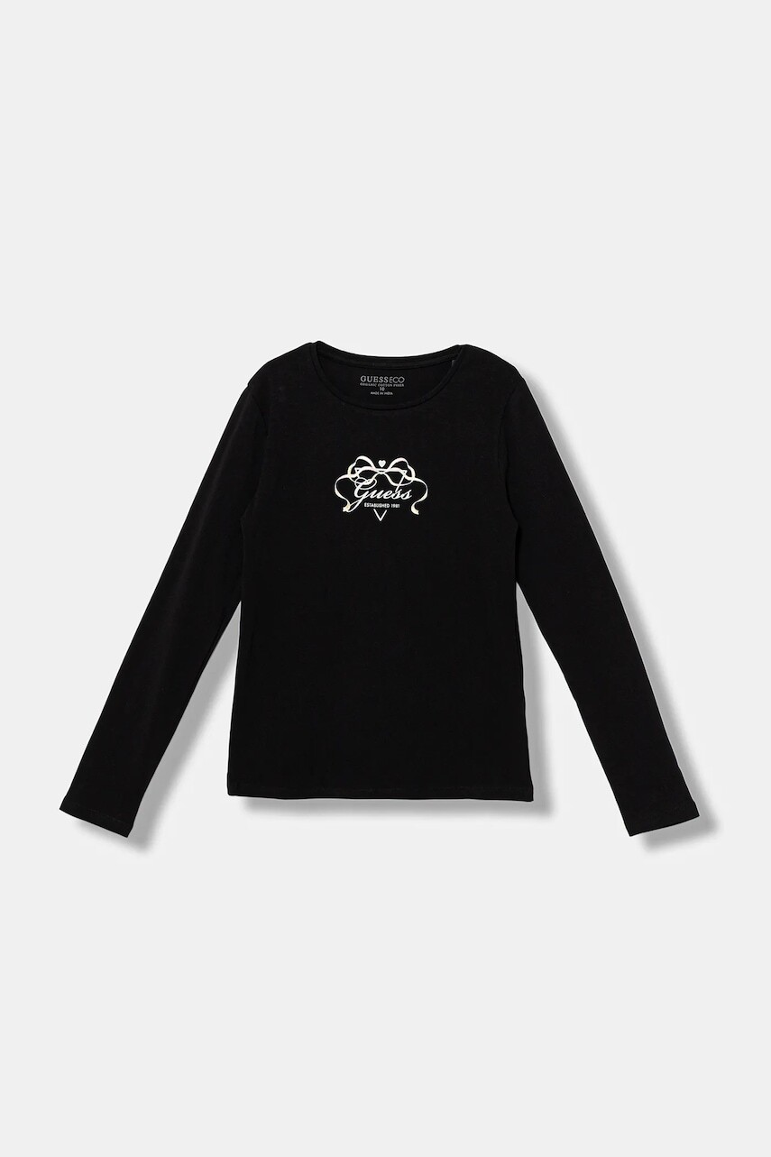 Detské tričko s dlhým rukávom Guess čierna farba, J5BI03 J1314
