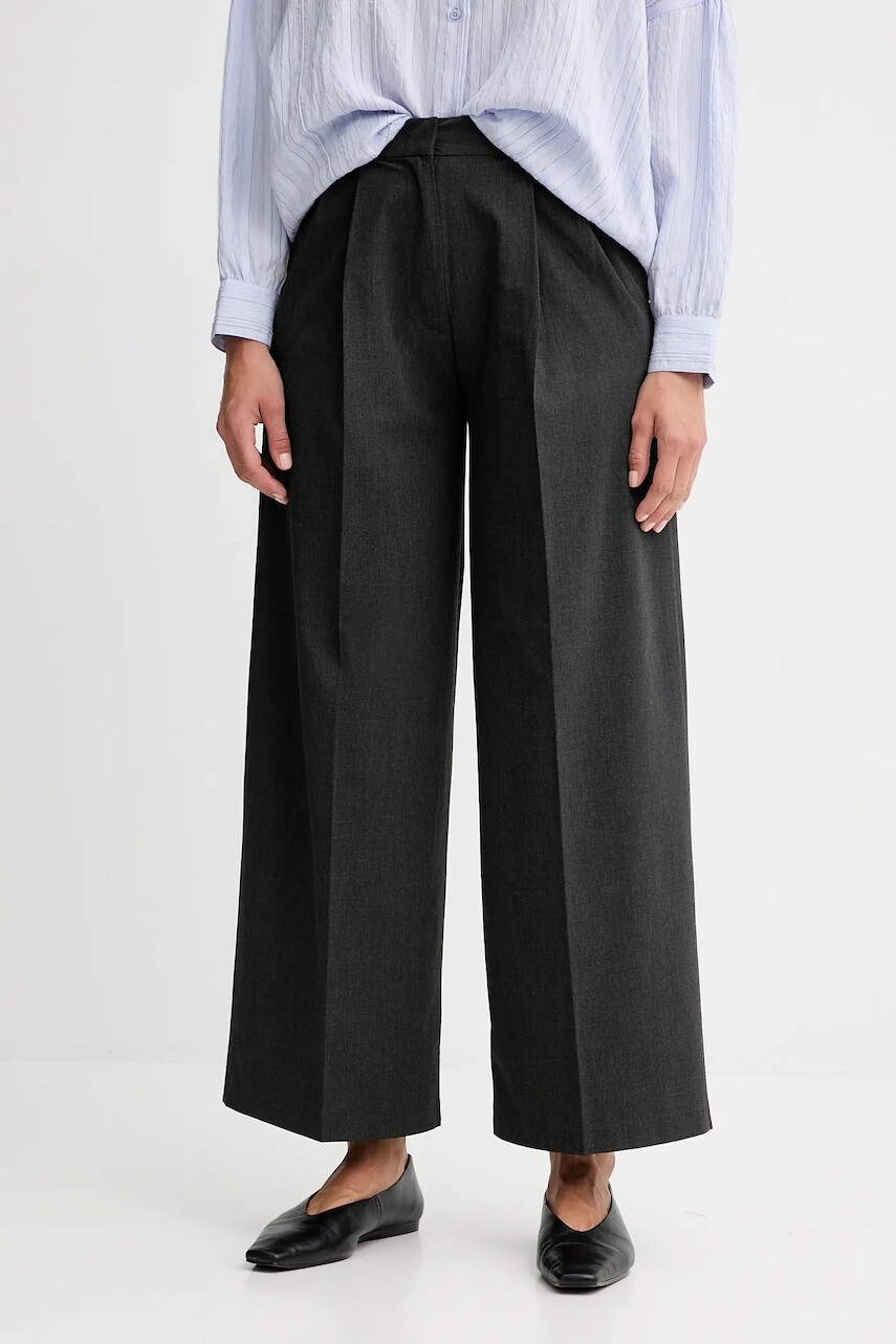 Nohavice Sessun šedá farba, široké, stredne vysoký pás, 25107014