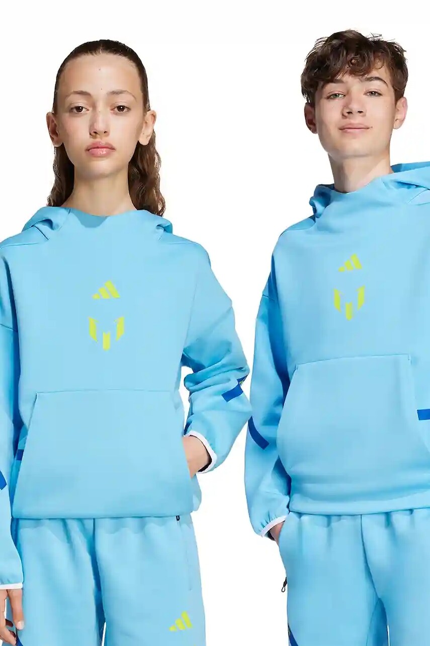 Detská mikina adidas Performance MESSI modrá farba, s kapucňou, jednofarebná, KB2136