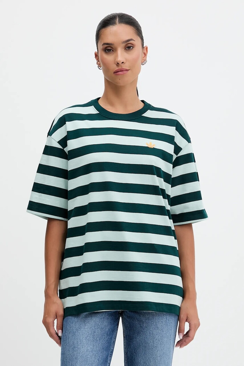 Tričko adidas Originals Striped Ss Tee dámske, zelená farba, KF2322
