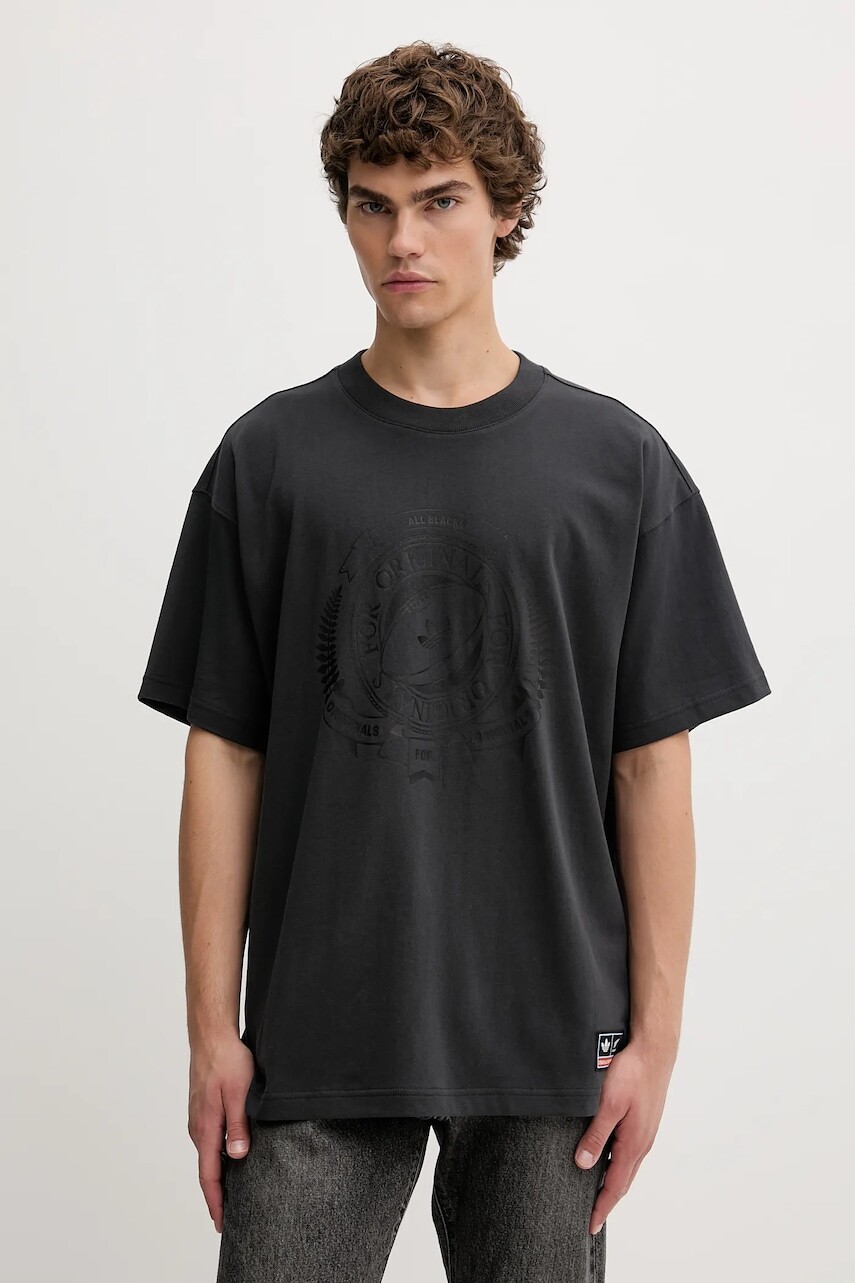 Bavlnené tričko adidas Originals All Black pánske, šedá farba, s potlačou, KG4650