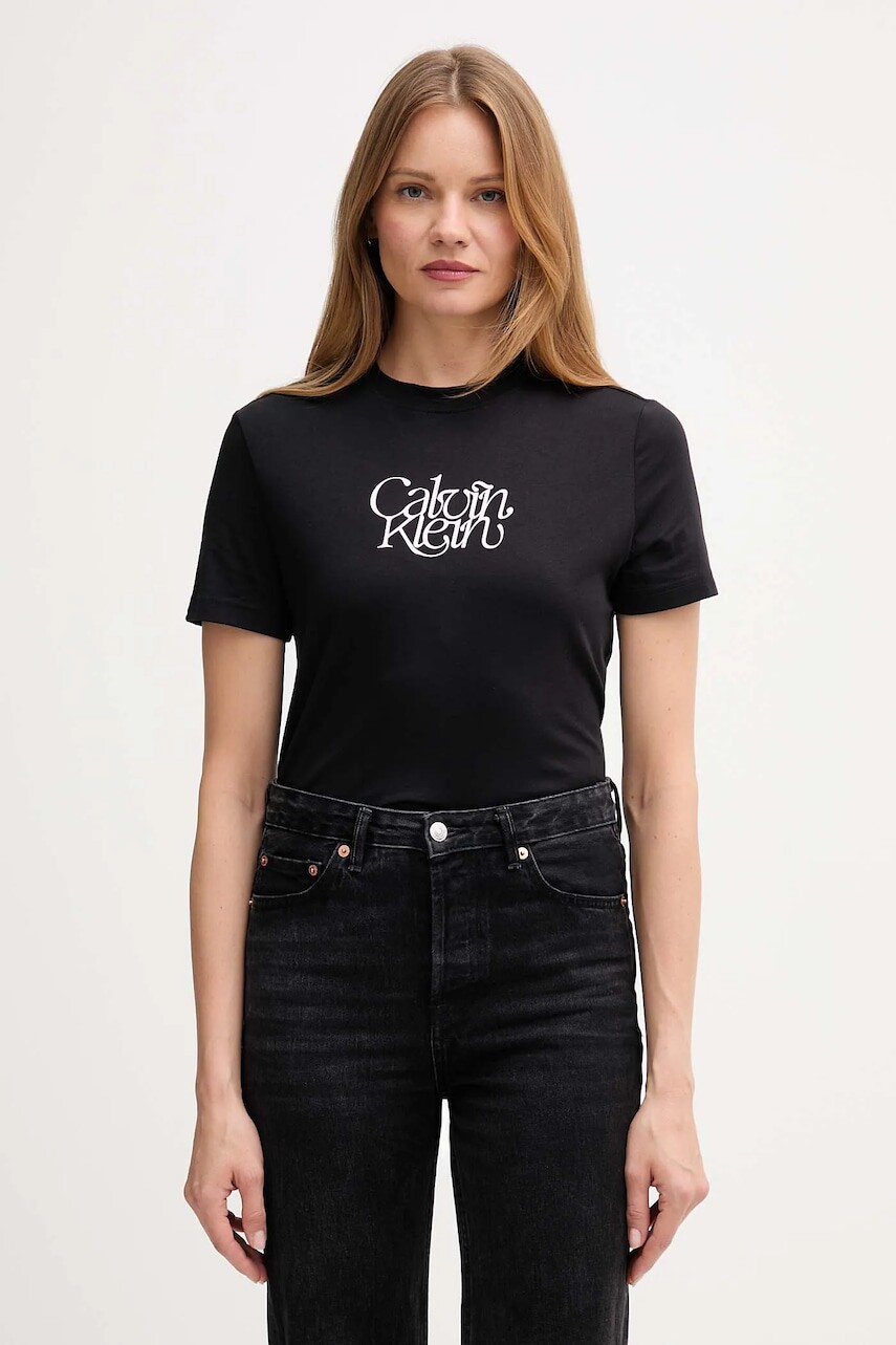 Bavlnené tričko Calvin Klein Jeans dámske, čierna farba, LV047D210G