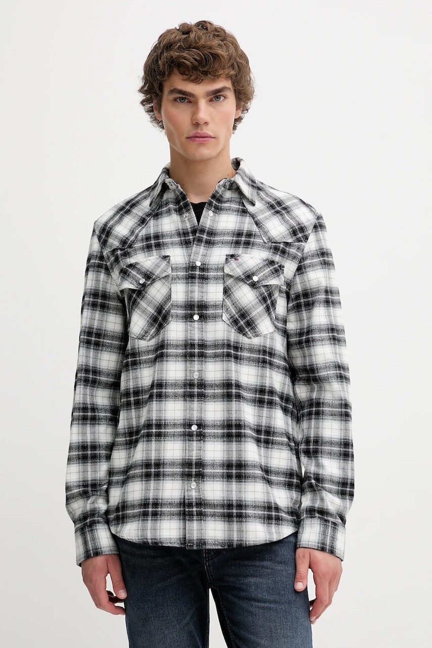 Bavlnená košeľa Tommy Jeans čierna farba, regular, s klasickým golierom, DM0DM22019