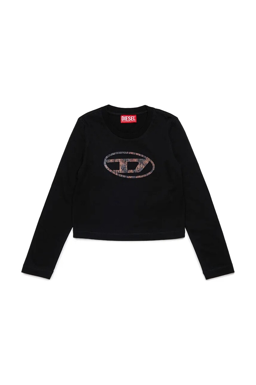 Detské tričko s dlhým rukávom Diesel TDOLSY T-SHIRT čierna farba, J02413