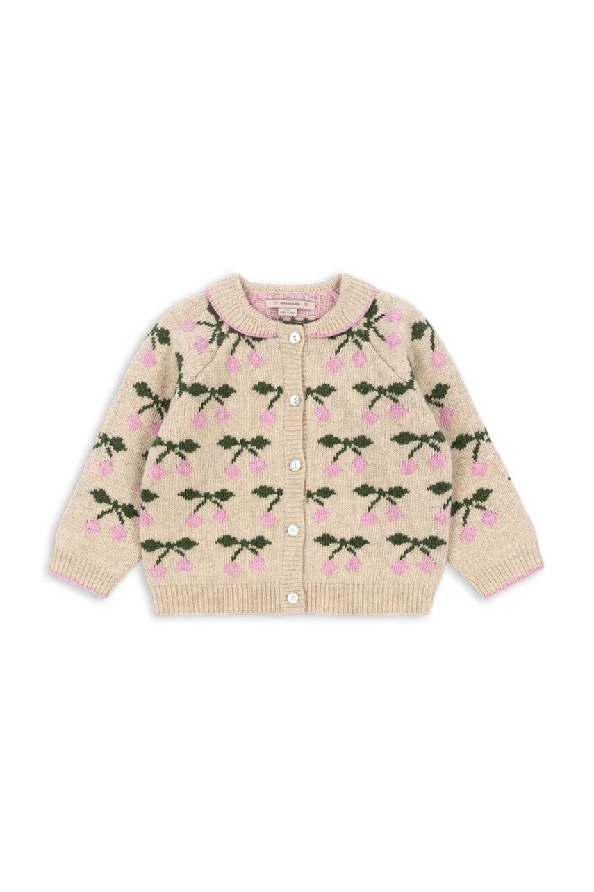 Detský sveter Konges Sløjd BELOU KNIT COLLAR CARDIGAN béžová farba, KS103712