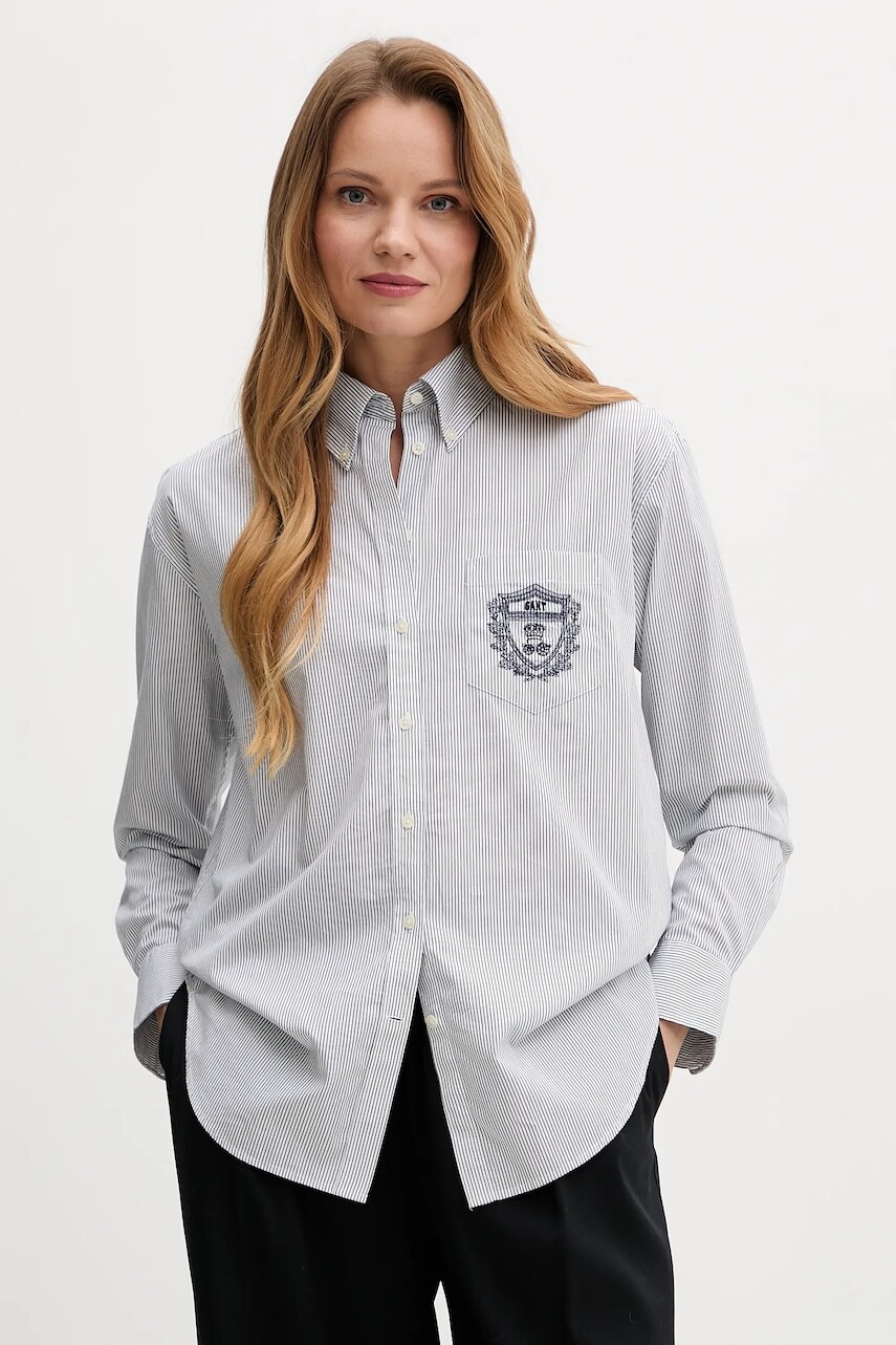 Bavlnená košeľa Gant tmavomodrá farba, voľný strih, s klasickým golierom, 4300557