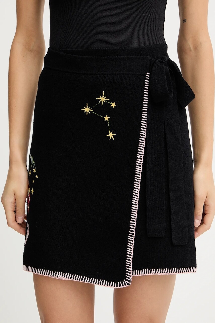 Sukňa Never Fully Dressed čierna farba, mini, áčkový strih, NFDKN736