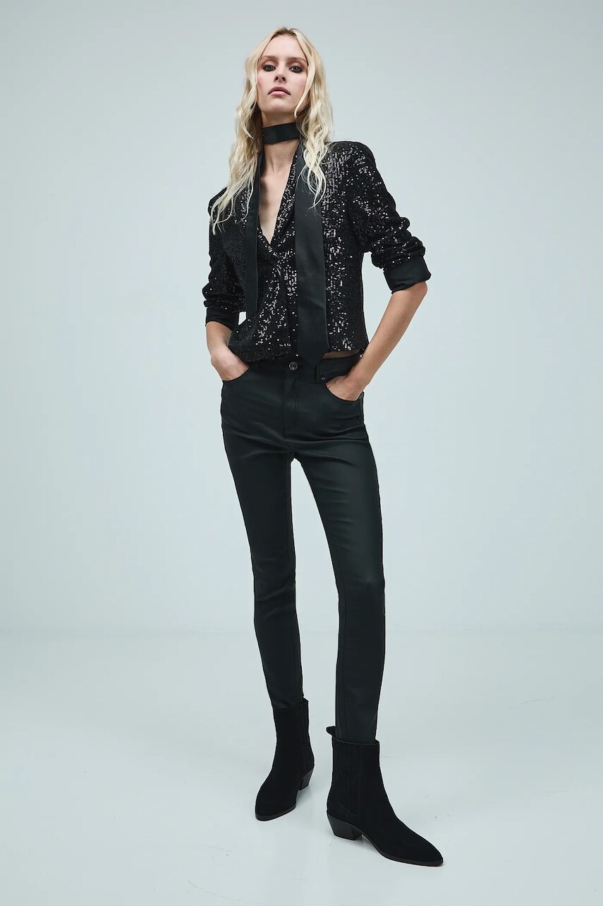 Nohavice Medicine čierna farba, priliehavé, stredne vysoký pás