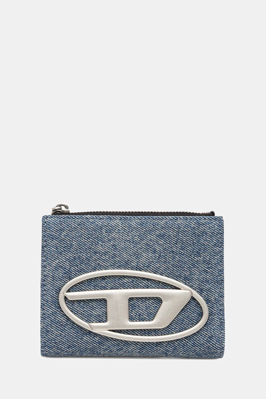 Bavlnená peňaženka Diesel 1DR 1DR BI-FOLD ZIP II modrá farba, X09888.P1730