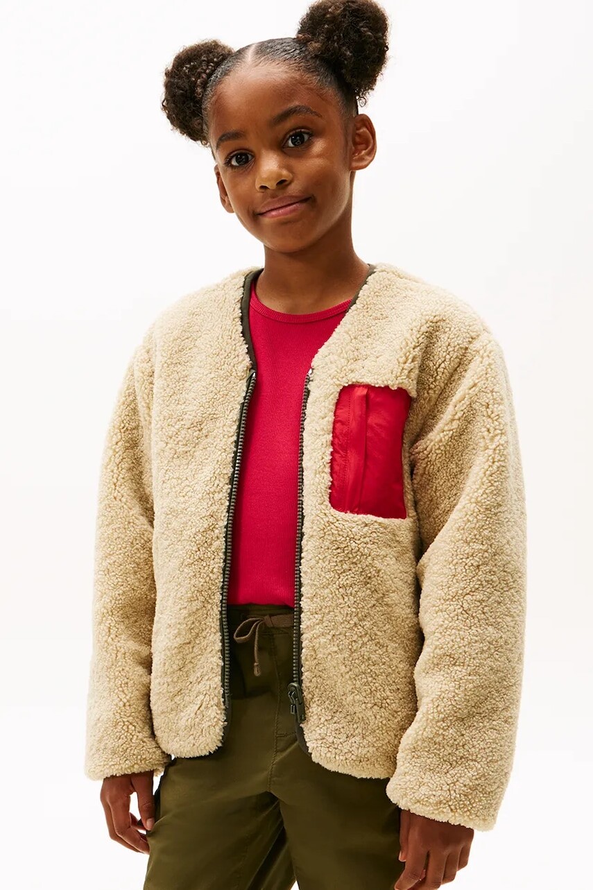 Detská bunda Tommy Hilfiger béžová farba, KS0KS00657