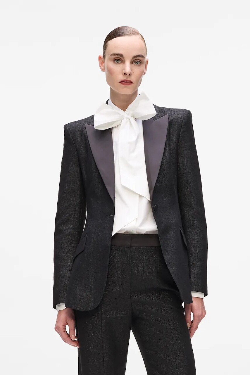 Bunda s prímesou vlny Karl Lagerfeld čierna farba, jednoradová, jednofarebná, A4W14039