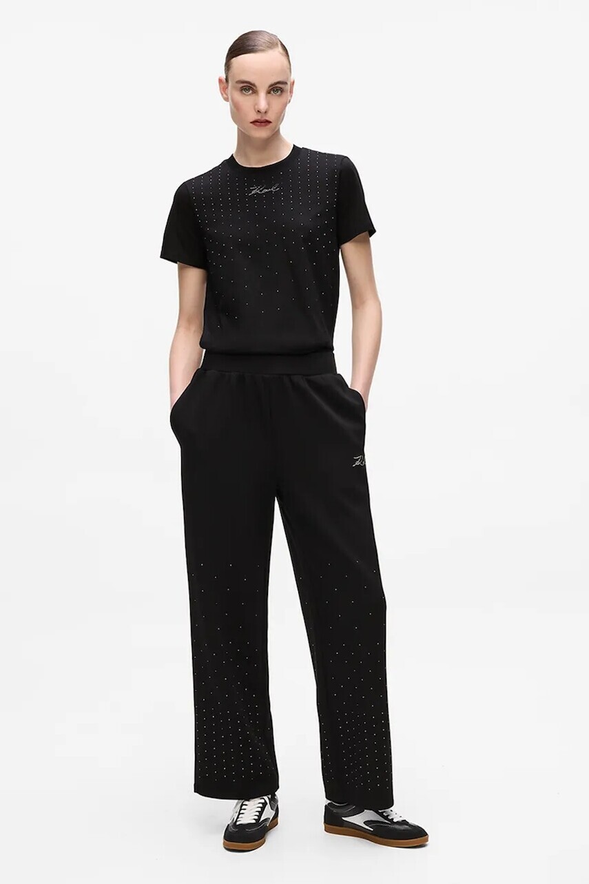 Tepláky Karl Lagerfeld šedá farba, s nášivkou, A4W10089