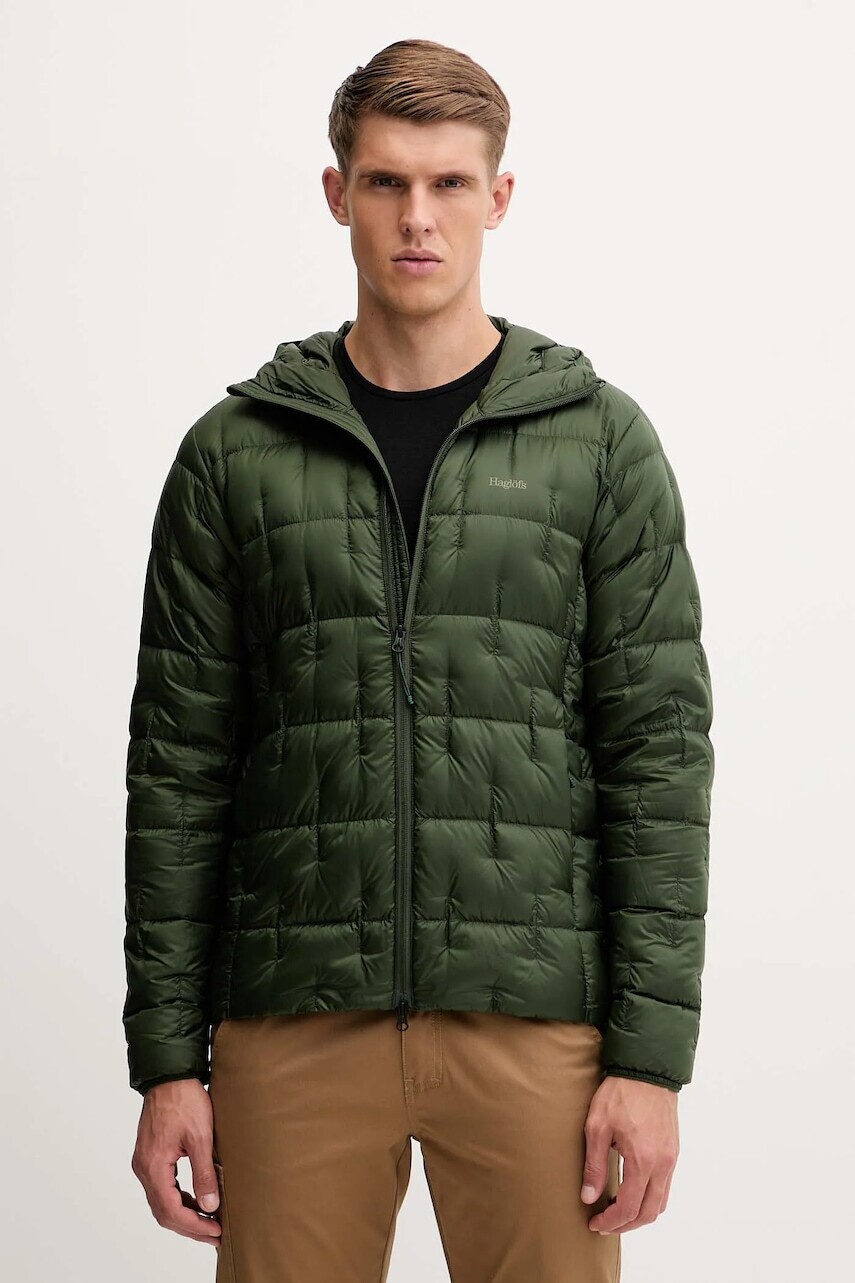 Páperová bunda Haglöfs Hede zelená farba, prechodná, 608097