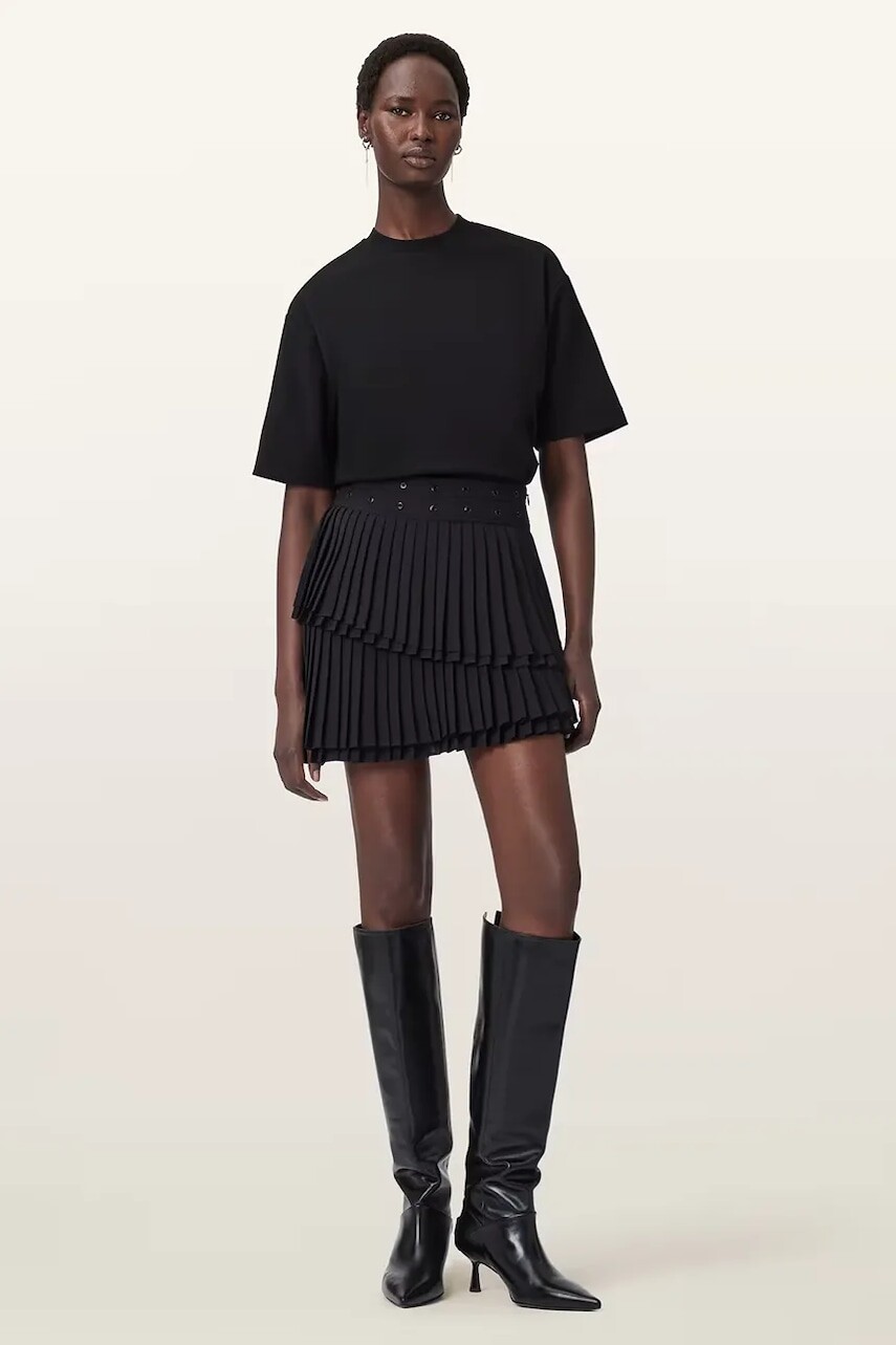 Sukňa AllSaints OONA čierna farba, mini, rovný strih, W012RD