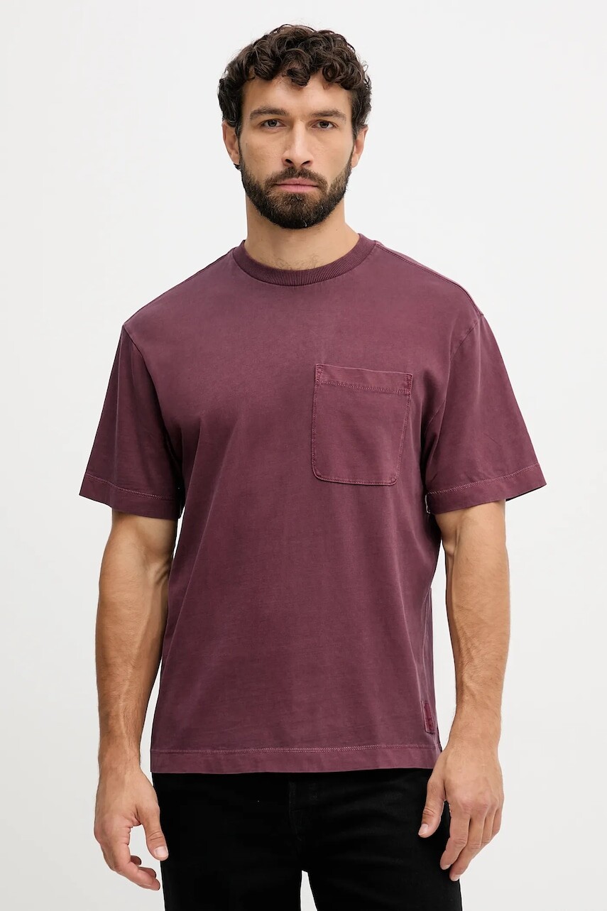 Bavlnené tričko United Colors of Benetton pánske, bordová farba, jednofarebné, 3ZITU10AV