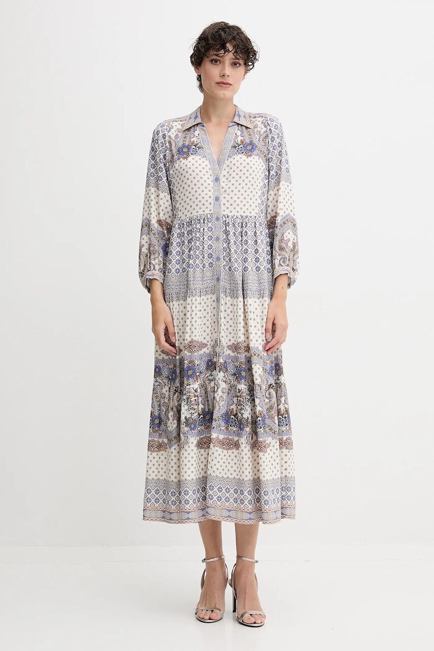 Šaty s prímesou ľanu Hale BOB modrá farba, 55WD672M